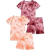 Jimonda Boys Girls Bamboo Rayon Pajamas Set Kids Sleepwear | Soft,breathable,skin-friendly fabric,Short sleeve,Tie dye Pjs,Nice stretch, Shirt&amp;shorts 4pc,Lightweight,Cool,Outdoor casual