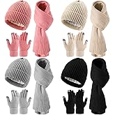Liitrsh 12 Pcs Women Beanie Scarf Gloves Sets Knitted Beanie Winter Hat Scarf Warm Touchscreen Gloves
