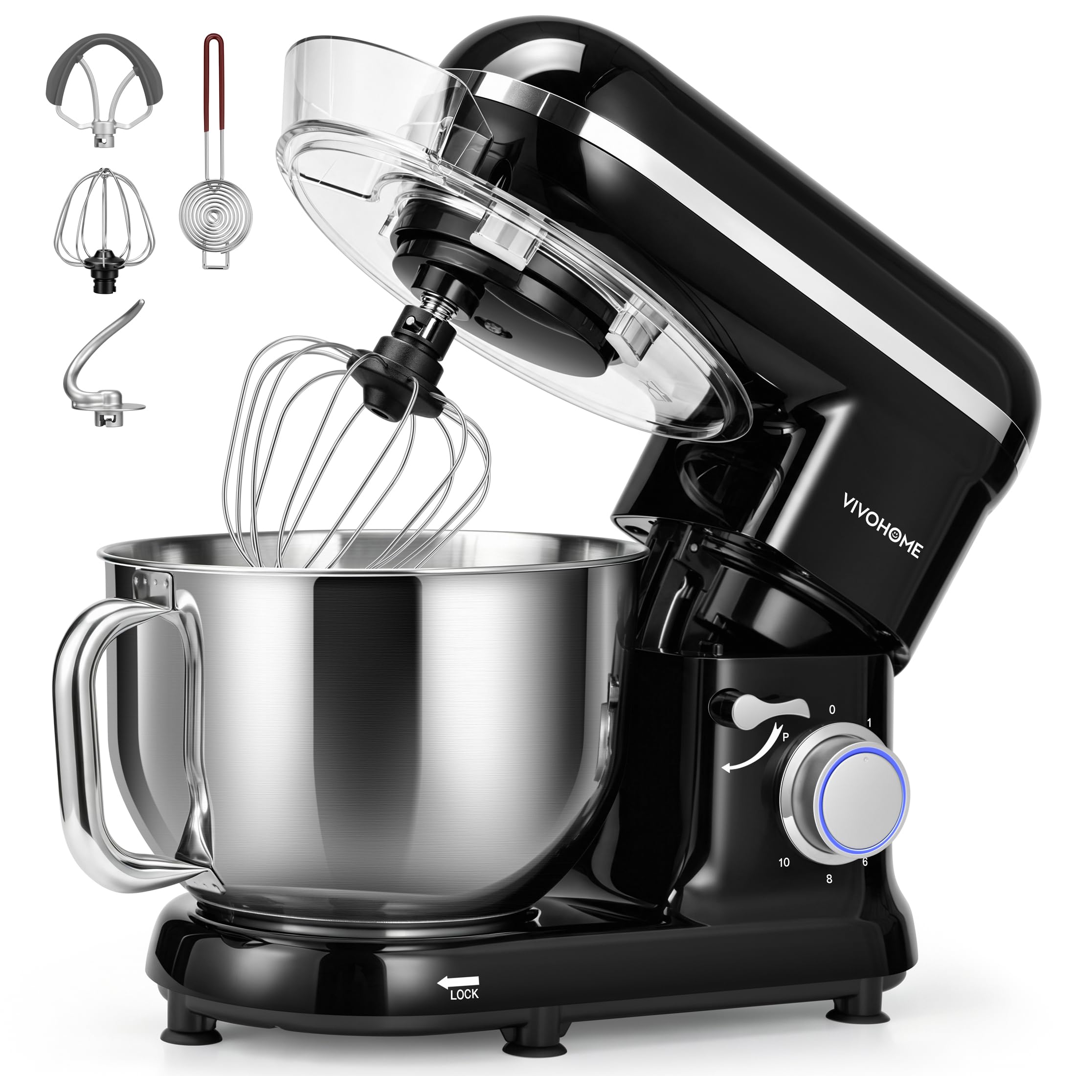 VIVOHOME Stand Mixer, 6-Quart Tilt-Head Kitchen Mixer with Bowl, Black