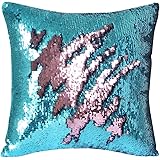 Mermaid Pillow Case, Play Tailor Magic Reversible Sequin Pillow Cover Throw Cushion Case 16"X16"(Teal-Lotus Pink)