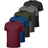 5 Pack Workout Mens T Shirts - Black Gym Quick Dry Short Sleeve Moisture Wicking Tee Tops for Athletic Work Casual Running