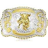 KOORASY Western Cowboy Belt Buckle for Men, Large Golden Horse Bull Texas Belt Buckles American Flag Jeans Accessory