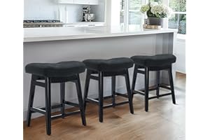 RNKSFX Counter Height Black Bar Stools Set of 3 for Kitchen Counter Farmhouse Modern Barstools with Faux Leather Upholstered Backless Seat and Solid Wood Legs 24 inch Bar Chairs