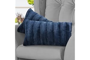 Cheer Collection Faux Fur Throw Pillows - Decorative Pillows for Couch, Bed Throw Pillows, Blue Accent Pillows for Bedroom or Living Room Aesthetic, Set of 2 Furry Throw Pillows, 12" x 20"