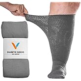 Viasox EasyStretch™ Diabetic Socks for Men & Women, Non Binding Top, Seamless Toe, Loose Fit (Gray, X-Large)