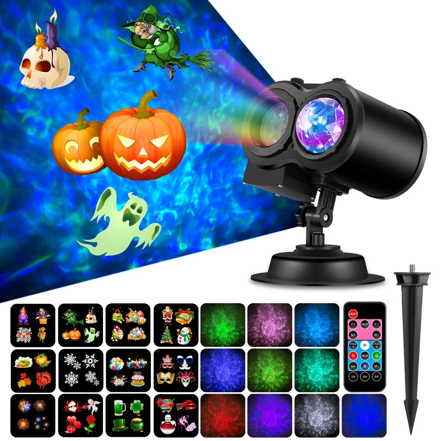 Gohyo Projector Lights for Halloween Christmas Decoration 2 in 1 Ocean Wave Remote Control Waterproof Outdoor Indoor Landscape Lighting