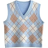 Hyipels Women's Sweater Vest,Y2K Sleeveless Pattern Preppy Style Knitted Crop Tank Top for Girl