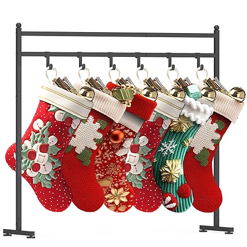 Minteem Freestanding Christmas Stocking Holder Stand with 8 Hook, Heavy Duty Metal Christmas Stocking Stand for Floor, Holiday Decor Hanger Display for Home, Display Window, Living Room
