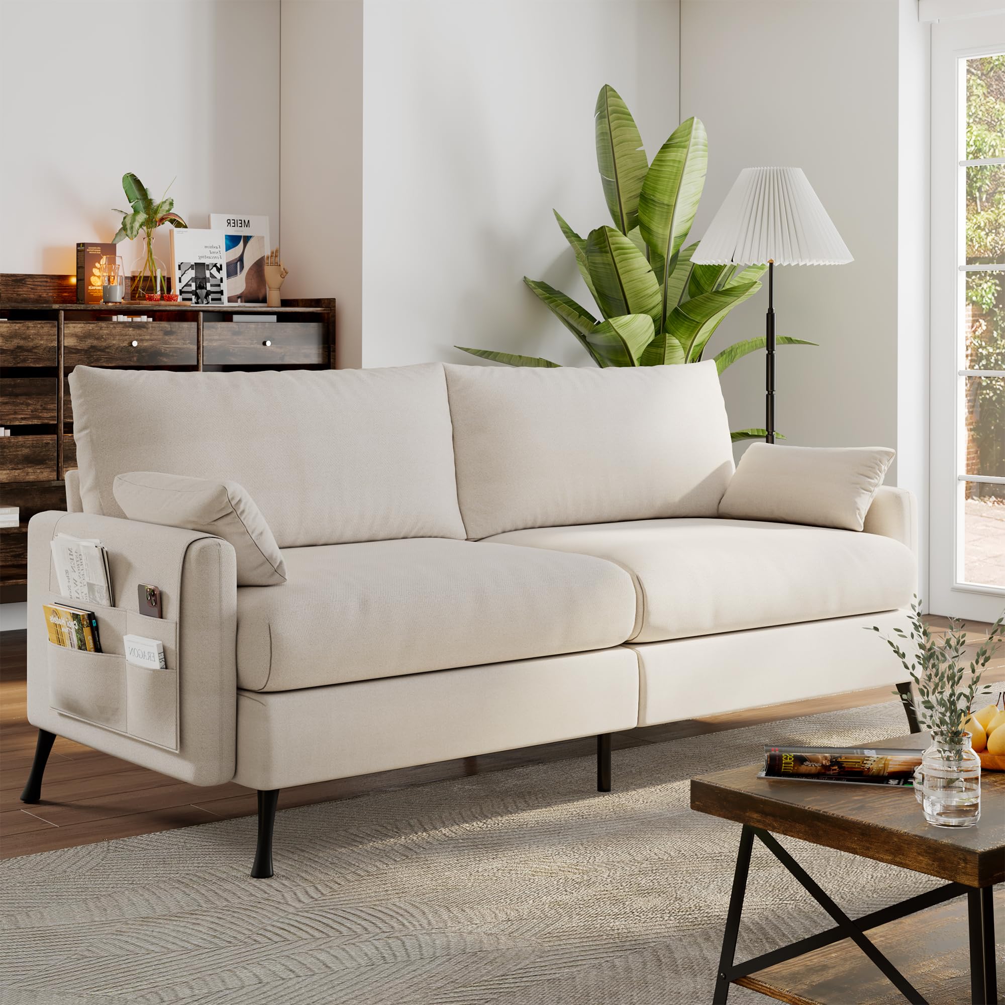 Photo 1 of ***PARTS ONLY***Feonase 80.7 Inch Sofa Couch with 2 Pillows & Storage Bag, Modern Comfy Sofa with Thick Seat Cushion, Oversized Loveseat for Living Room, White