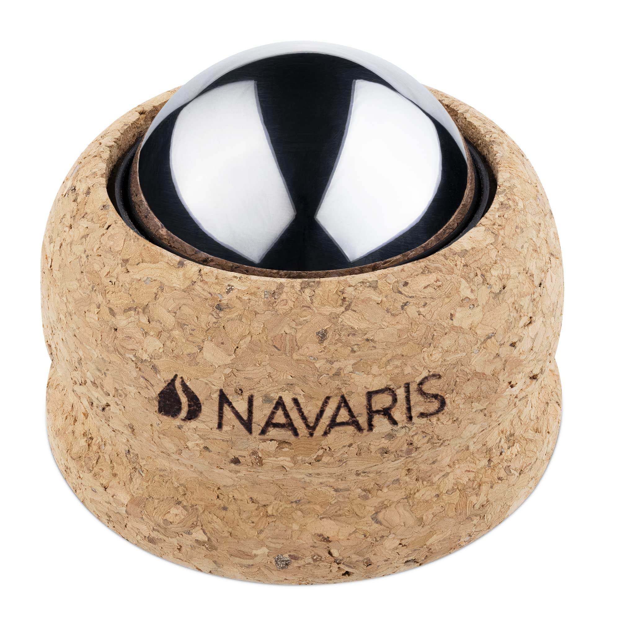 Navaris Hot and Cold Massage Ball - Thermal Steel Massage Roller Ball with Cork Holder for Massaging Back Muscles Arm Thigh Legs Chest