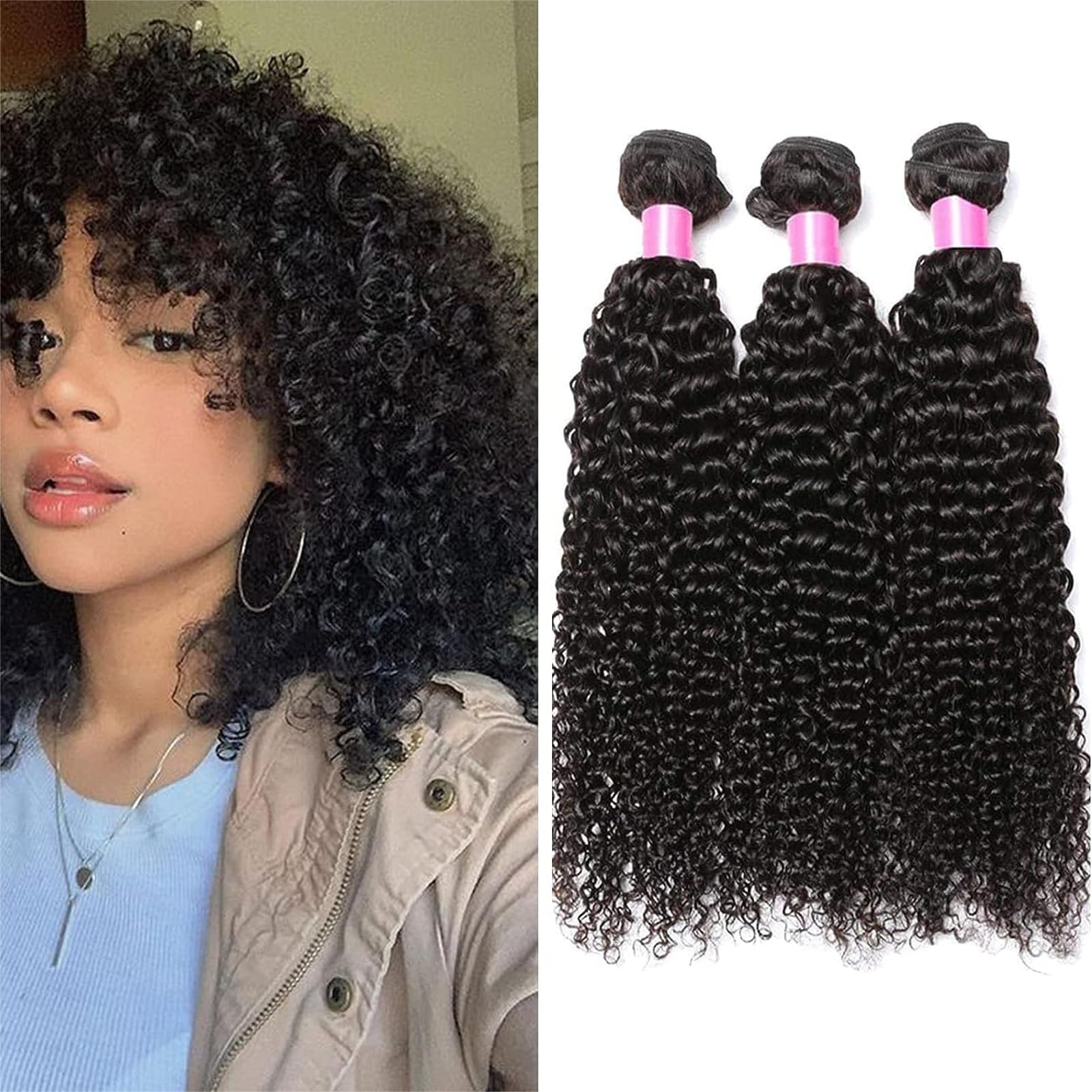 3 Bundles Curly Brazilian Weaves Bundles Human Hair - 10 Inches - Brazilian Curly Human Hair Bundles - 50g/bundles (150g Total)-Natural Virgin Human Hair Bundles โ image 1