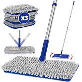 Enspoway 2-Sided Microfiber Dust Mop for Hardwood Floors &amp; Walls | Flat Flip Head, Wet Dry Use, 3 Chenille &amp; Microfiber Pads, 58" Handle, 360&deg; Swivel, Sweep Pet Hair, Tile, Laminate, Kitchen
