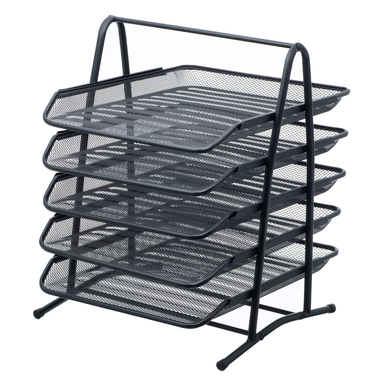Mesh Letter Tray 5 Tier Desk Letter Filing Trays Holder Black A4 Document Paper Wire Mesh Storage Organiser