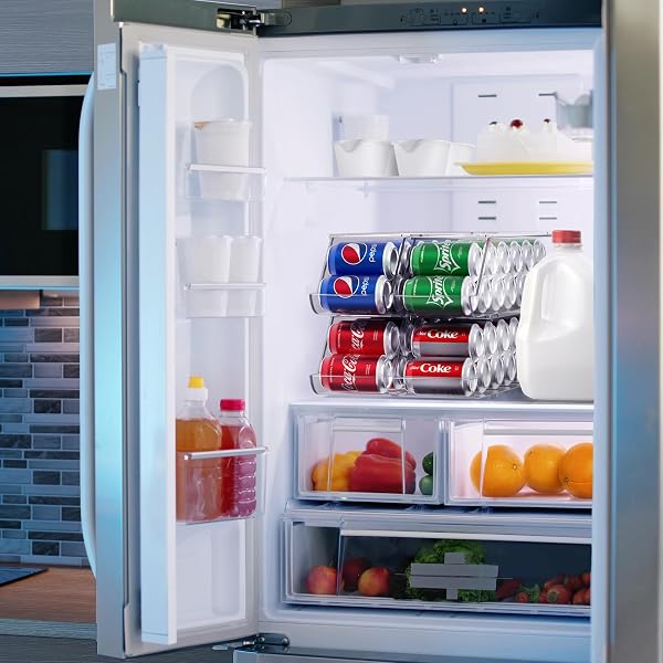 SORBUS SODA CAN ORGANIZER FOR REFRIGERATOR – STACKABLE CAN DISPENSER WITH LID FOR FRIDGE, PANTRY, OR FREEZER – HOLDS 12 CANS EACH, BPA-FREE CLEAR DRINK ORGANIZER (4-PACK)