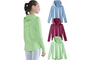 LIBERTY PRO 3 Pack Athletic Girls Long Sleeve Shirts with Thumb Holes, Workout Hoodies for Kids, Hooded Shirt Pullover Tops