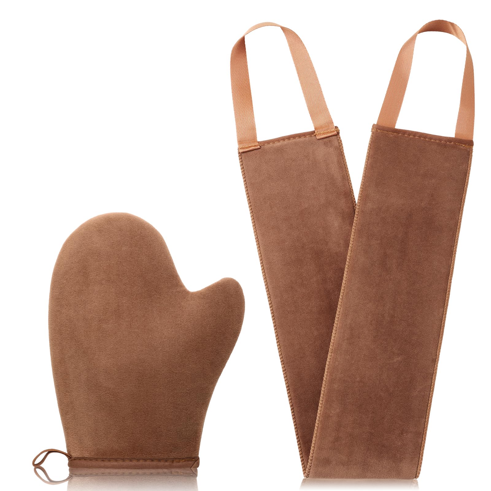 GAIYAH Self Tanning Mitt Set 2 in 1 - Premium Reusable Double-Sided Velvety Soft Applicator for Lotion Cream, Fake Tan Mitt Glove, Back Tanner Applicator, Streak-Free Natural Tan, Stain-Free Hands