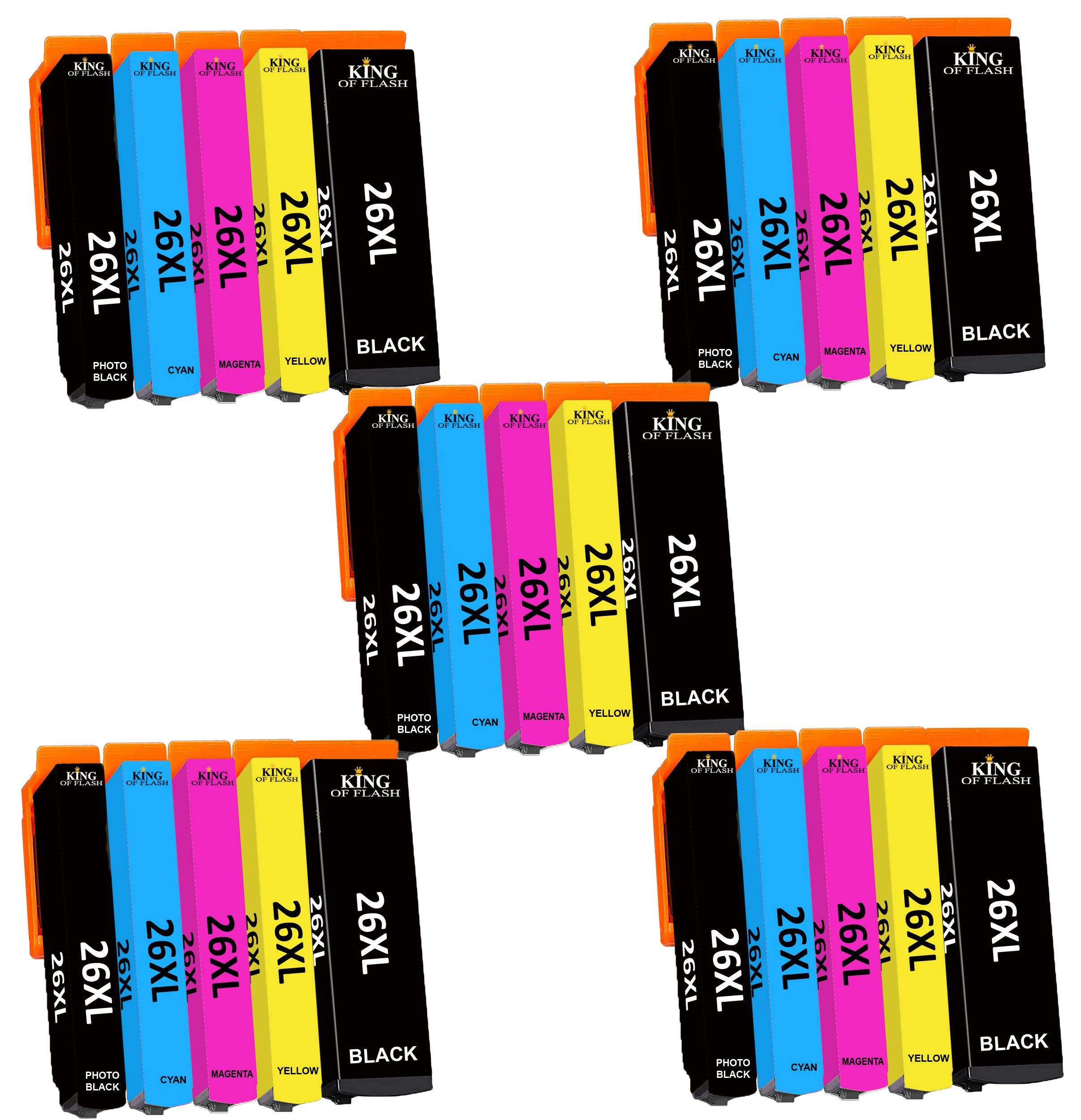 KING OF FLASH Replacement for Epson 26 26XL Ink Cartridges for Epson Expression Premium XP-620 XP-520 XP-610 XP-605 XP-510 XP-800 XP-600 XP-615 XP-700 XP-710 XP-720 XP-810 XP-820 XP-625 (5 Sets)