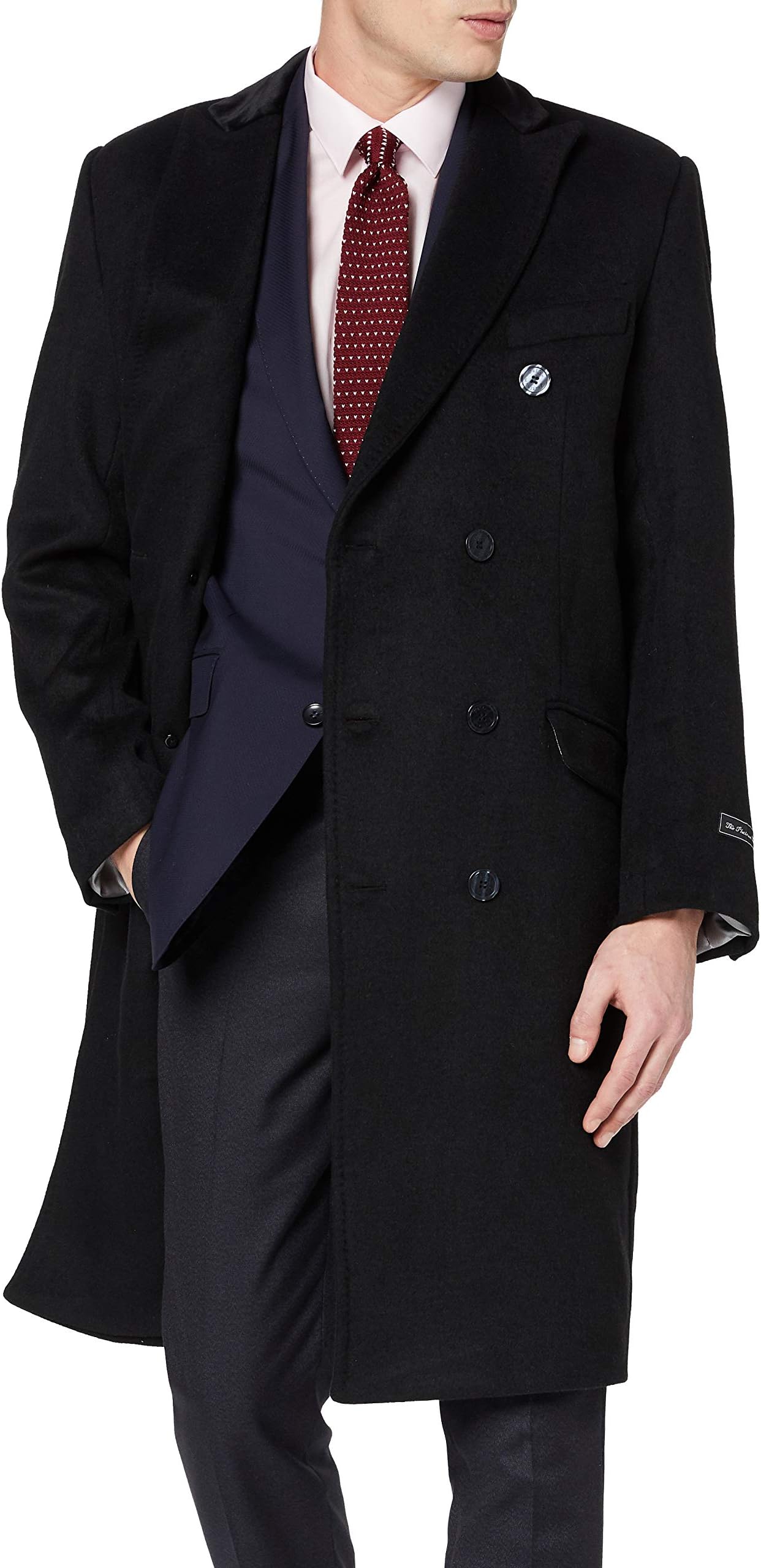 The Platinum TailorMens Black Overcoat Wool & Cashmere Double Breasted Long Coat Winter Jacket