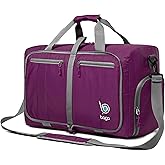 Bago Foldable Duffel Bags for Traveling Women & Men - 40L Sports Packable Duffle Bag for Travel with Shoe Compartment - Water Repellant, Heavy Duty, Lightweight Folding & Collapsible (Purple)