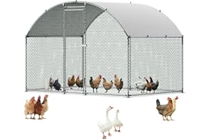 VEVOR Metal Chicken Coop, 9.8x6.5x6.5ft Large Walk-in Chicken Runs with Cover, Doom Roof Hen House Enclosure with Security Lo