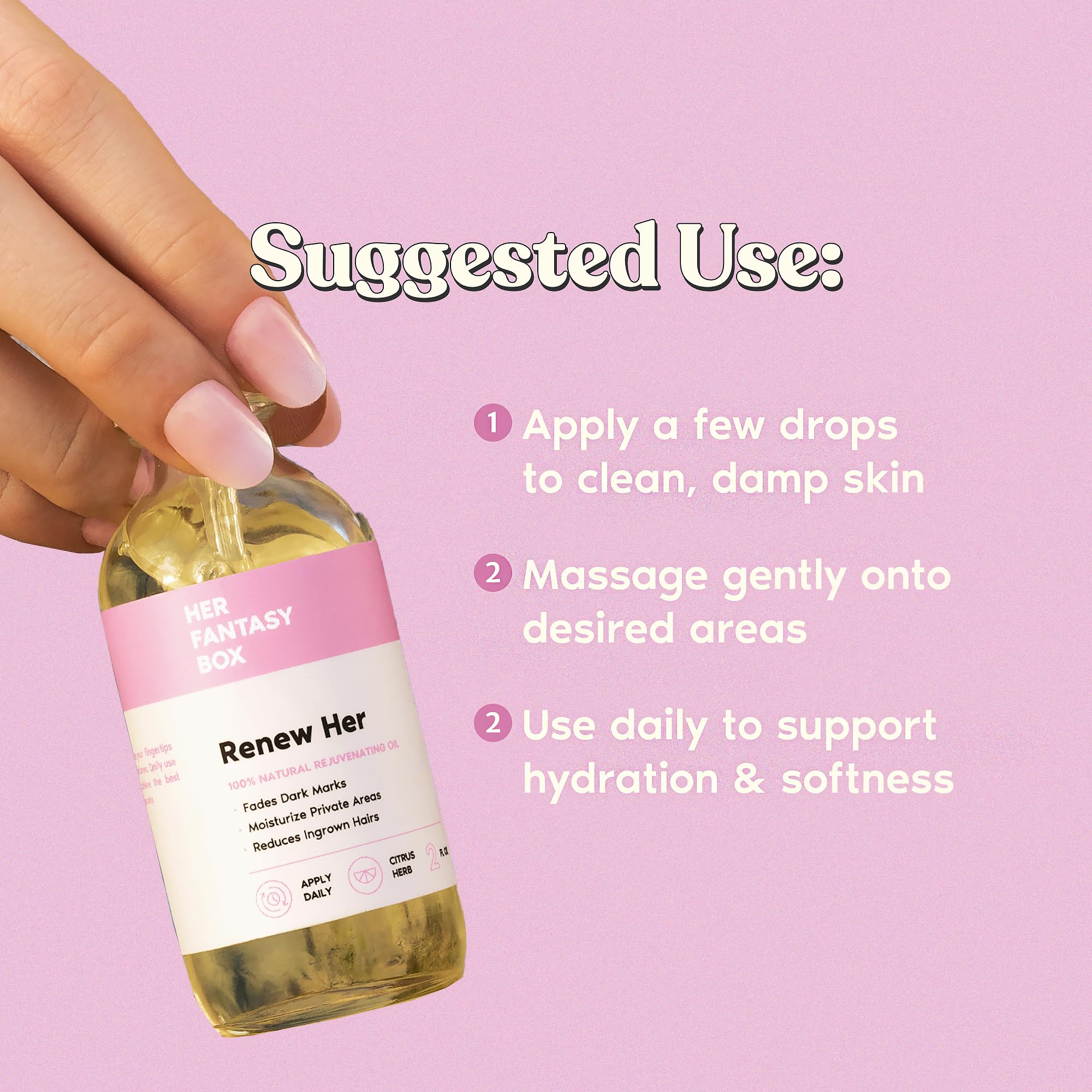 Her Fantasy Box Renew Her | Natural Rejuvenating Yoni Oil for Dark Spots, Ingrown Hair, and Skin Brightening - Nourishing, Moisturizing Formula for All Skin Types