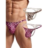 Eagerlove Mens Leopard Print Thong Underwear Sexy Low Rise G String Soft T Back Bikini Briefs Lingerie Gifts for Him