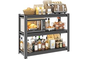 Bezuny 3 Tier Kitchen Shelves, Storage Shelving Unit, Adjustable Metal Shelving, 1200LBS Racks for Storage, Pantry Shelves Sturdy Steel Shelf for Kitchen Pantry Coffee Bar, Black
