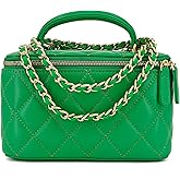 M-ioi-M Small Genuine Leather Purse Quilted Crossbody Bag for Women, Mini Top-Handle Shoulder Handbag w/Gold Chain Strap