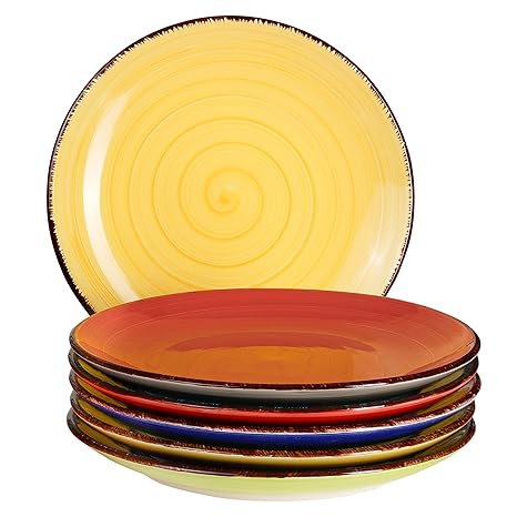 6-tlg. Teller-Set Malaga | Bunt | Kuchenteller Rund | Ø 19.5 cm | H 2.5 cm | Kleine Dessert-Teller | Porzellan-Speiseteller |
