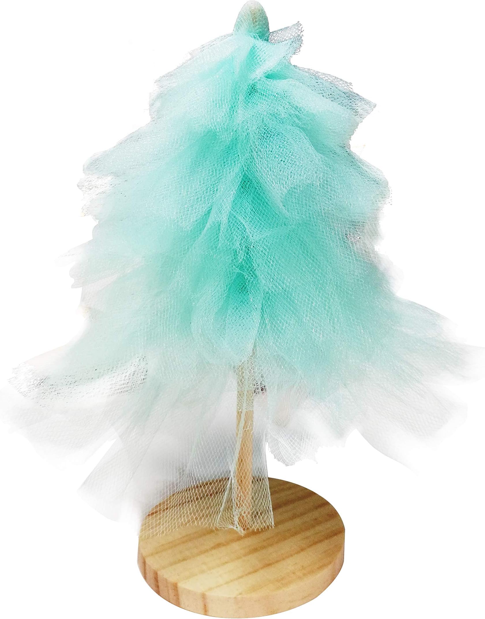 7 SEVENTOPIA Romantic Artificial Xmas Tree Mesh with Wood Base, Mini Tabletop Christmas Tree Indoor Holiday Decoration (Tiffany Blue, 9 7/8IN)