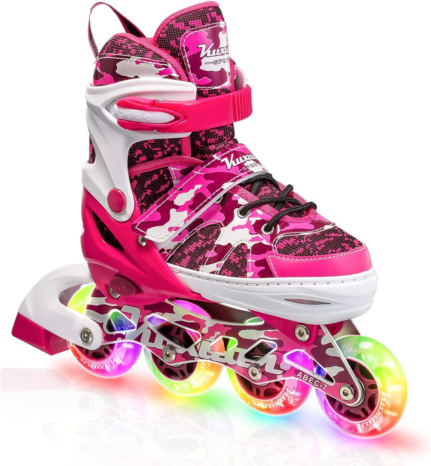 Kuxuan Adjustable Inline Skates for Kids and Youth with Full Light Up Wheels Camo Outdoor Roller Blades Skates for Girls and Boys Beginner : Sports & Outdoors