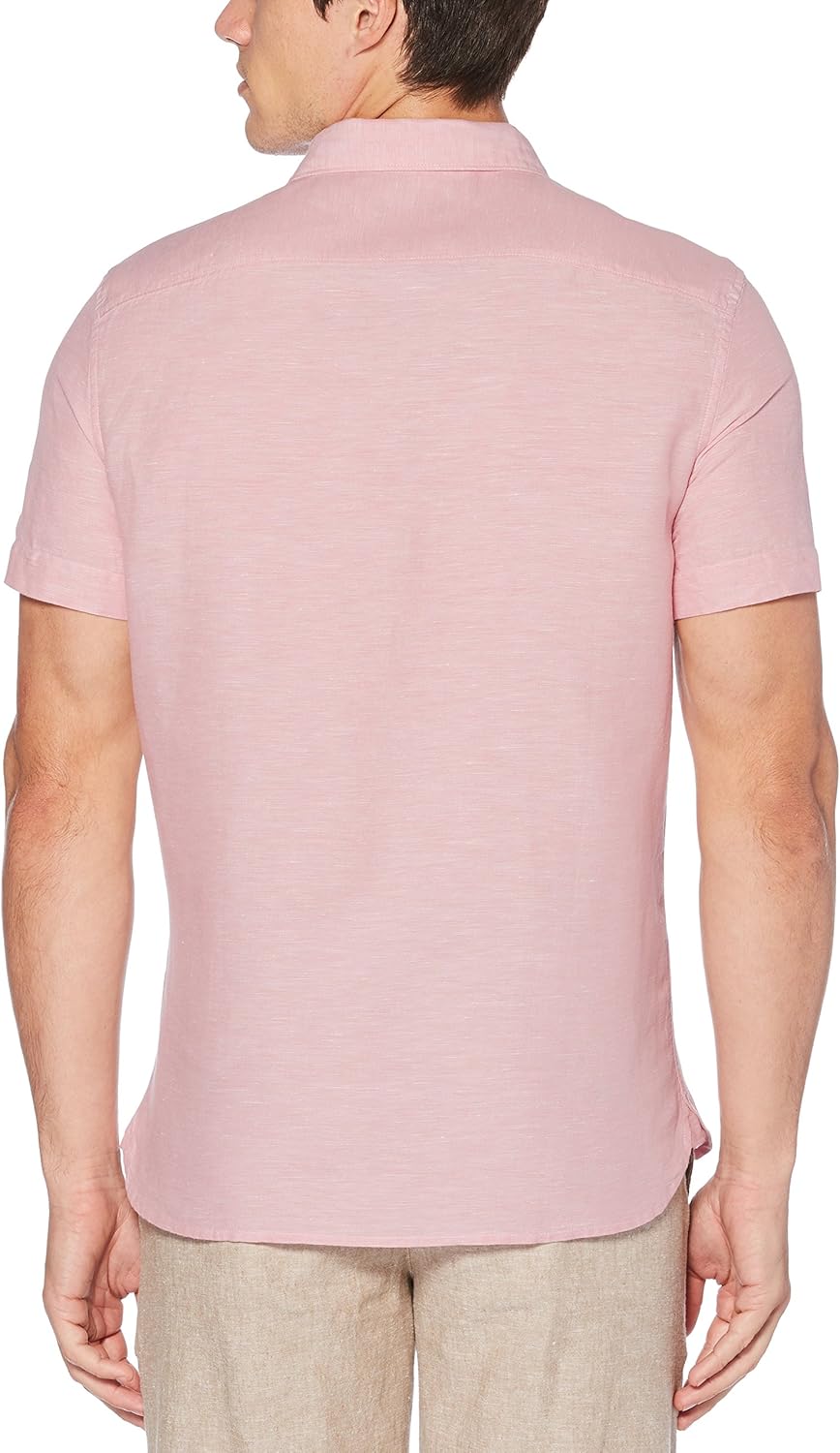 Perry Ellis Men's Short Sleeve Solid Linen Cotton Button-up Shirt at  Men’s Clothing store