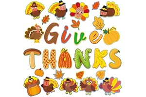 WIOOFFEN Thanksgiving Cutouts Fall Turkey Maple Leaves Pumpkin Classroom Bulletin Board Decorations Give Thanks Theme Party Supplies for Autumn Theme Party Toddler Kids Students Classroom Decors