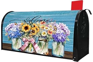 PUTWARE Spring Floral Mailbox Covers Magnetic Standard Size 21" X 18" Summer Floral Butterflies Welcome Mailbox Wraps Post Letter Box Cover for Garden Yard Home Decor Outdoor Decorations