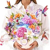 Birthday Cards for Women, Musical Pop Up Hummingbird Flower Card with Light | 10 Inch Pull-Out Hummingbird Hydrangea Bouquet Greeting Card, 3D Floral Birthday Keepsake Gift for Her Wife Mom Sister Friend