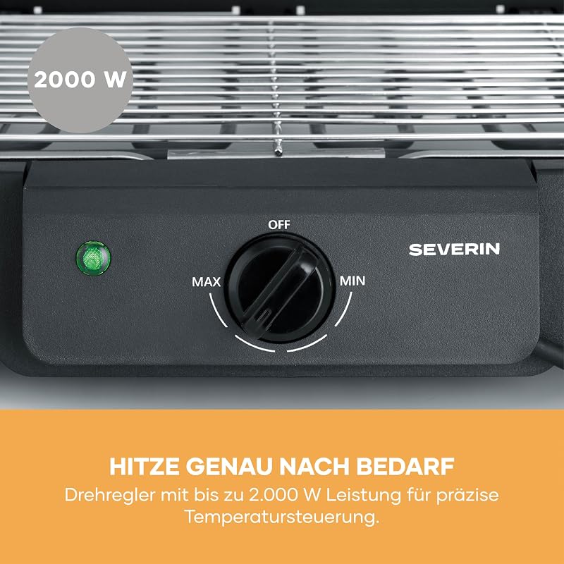 Elektrogrill mit Standfuß, einstellbare Temperatur 35-200 Grad Celsius, schnelles Aufheizen, 38x22cm, Tischgrill mit Auffangschale, Edelstahl-Grillrost, Balkongrill, 2000W, schwarz, PG 8594