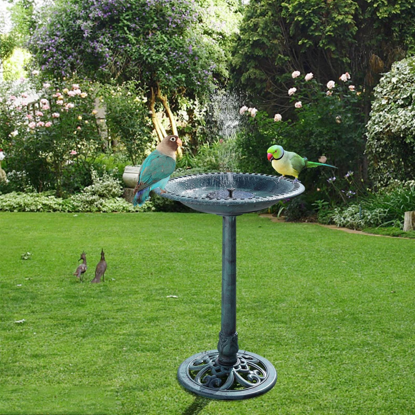 Photo 1 of (used)(incomplete)  Binager Bird Bath with Solar Fountain for Outsides Garden, 24 Inch Height Green Birdbath with Solar Powered Water 