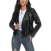 Fahsyee Faux Leather Jacket for Women, Vegan Jackets Moto Biker Motocycle Coat
