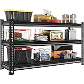 Rufokisa Metal Garage Shelving Heavy Duty,1530LBS Loads Garage Storage Shelves, 48”W 3-Tier Adjustable Storage Racks and Shelving Units for Garage Basement and Kitchen, 48”W x 18”D x 39”H,Black