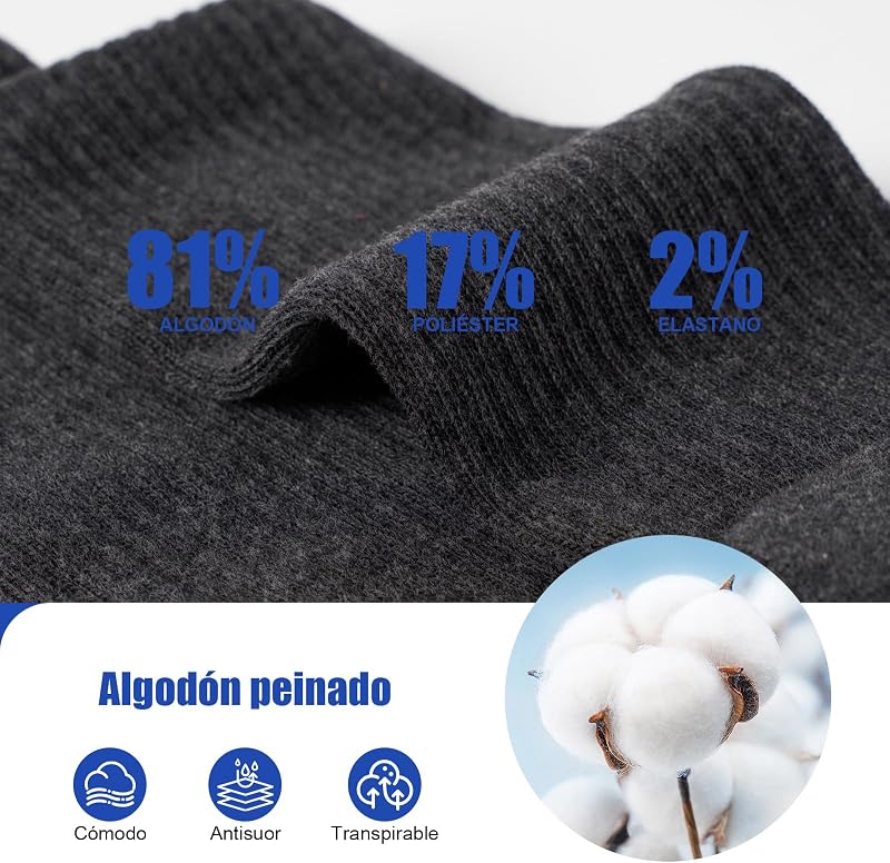 Meias femininas de homem, meias de algodão sem costuras, meias desportivas respiráveis e sem bolhas, ideais para trabalho, corrida, 6 pares unissex, preto branco cinzento, 39-42 — foto 6 de 8