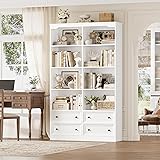 FINETONES 71" Tall Bookshelf with 4 Drawers, 6-Tier