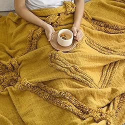 PANDATEX 100% Cotton Tufted Throw Blanket with
