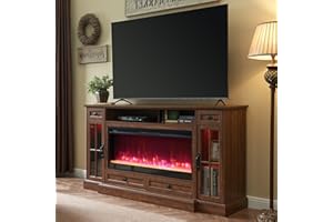 OKD Fireplace TV Stand for 80 Inch TV, Farmhouse Entertainment Center with 42" Fireplace & LED Lights, Modern Media Console Table with Storage Drawers & Cabinets for Living Room, Reclaimed Barnwood