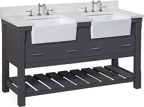 Charlotte 60 Inch Double Bathroom Vanity Quartz Charcoal Gray