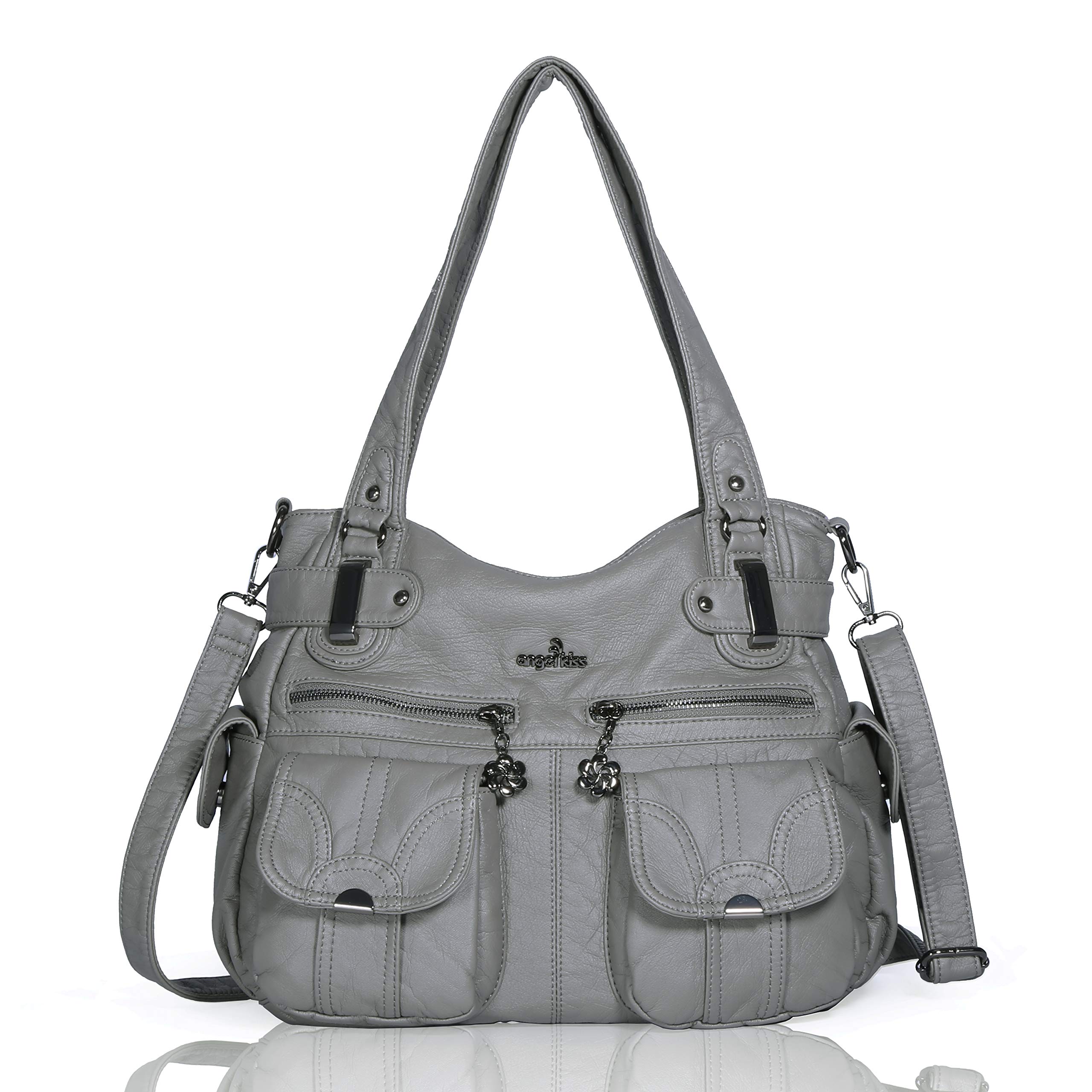 Angelkiss Leather Handbag Design/Shoulder/Shoulder Bag/Large Capacity 8 Small Pockets for Girls/Women, 5739dark grey, M, Stylish