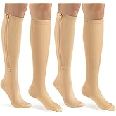 bropite Zipper Compression Socks Women & Men - 2Pairs Calf Knee High 15-20mmHg Closed Toe Compression Stocking