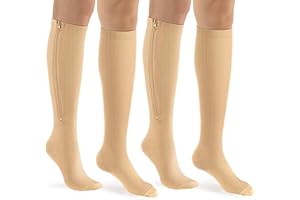 bropite Zipper Compression Socks Women & Men - 2Pairs Calf Knee High 15-20mmHg Closed Toe Compression Stocking