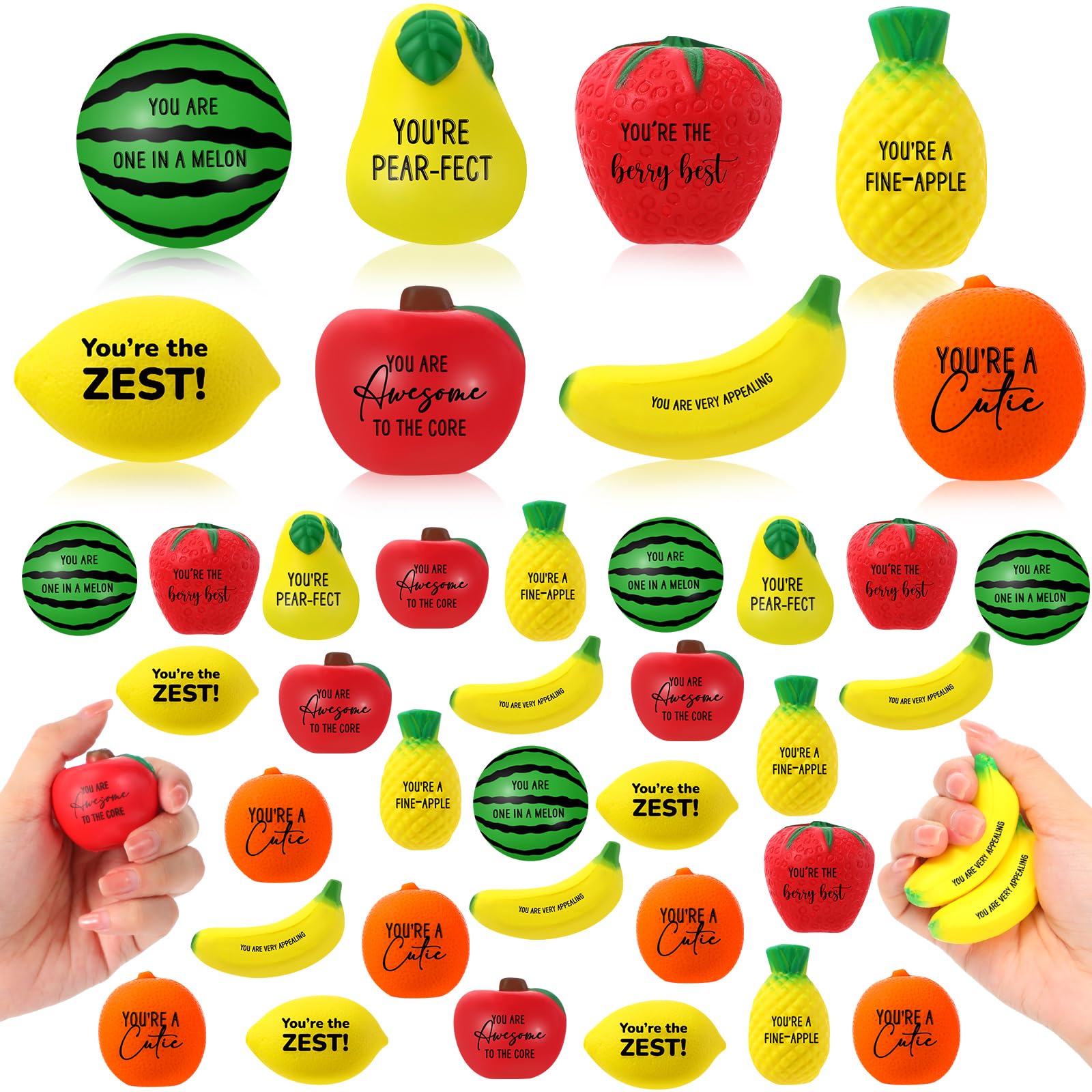 Photo 1 of Outus 24 Pcs Fruit Stress Balls Bulk Inspirational Squeeze Balls Positive Foodie Fidgets Watermelon Veggie Foam Toy Appreciation Gift for Coworker Employee Assistant Fruit Party Favor (Classic)
