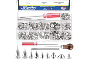 Glarks 355pcs Silver Punk Spikes and Studs Kit, 7 Sizes Zinc Alloy Cone Spike and Stud Rivet, Metal Leather Tree Spikes Studs