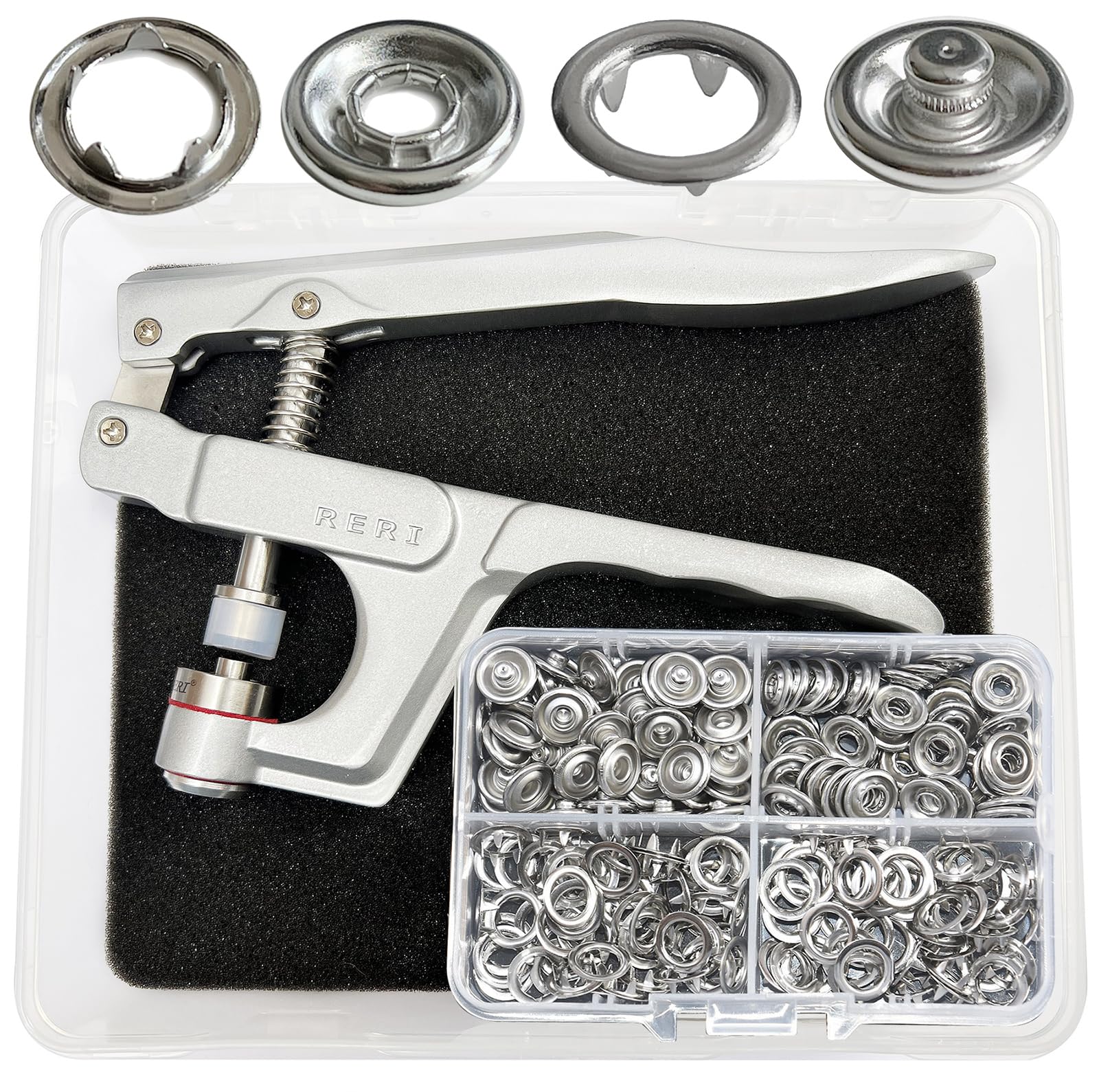RERI Press Stud Set with Pliers, 80 pcs 11 mm Jersey Metal Button Snaps for Sewing and Crafting